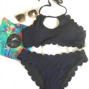 Cupshe Navy blue scalloped bikini, NWT
